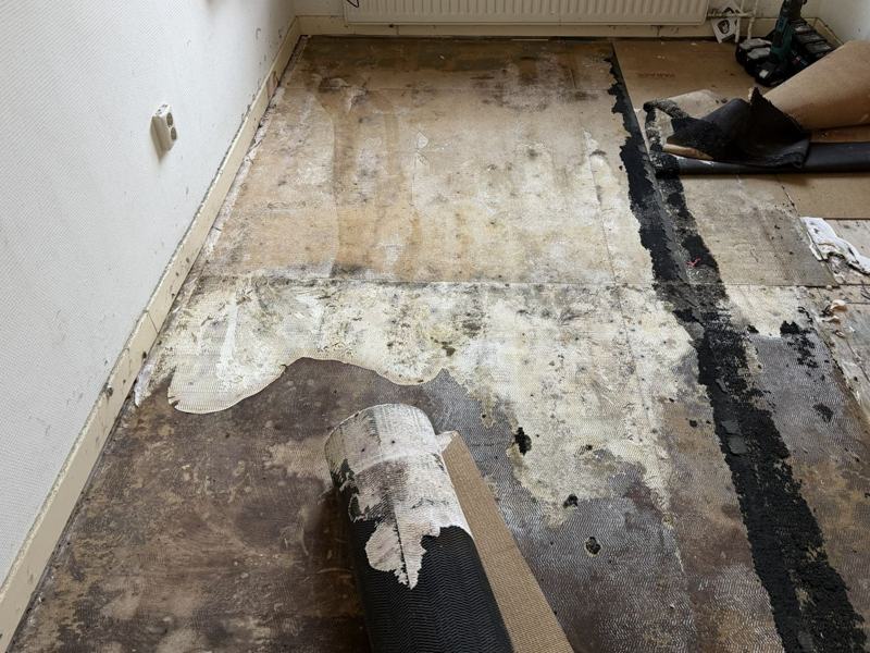 Opengelegde vloer tijdens een zwamsanering